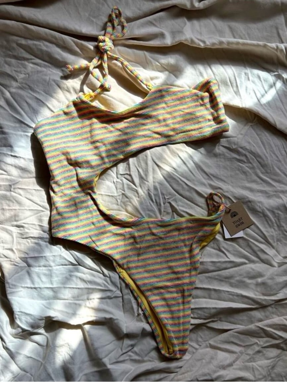 Free People x Toast Swim Ribbed Rainbow Cut Out One Piece NWT